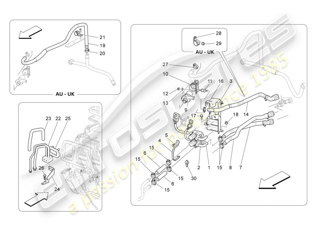 Maserati GranTurismo (2012) UNIDAD DE A/C: DISPOSITIVOS DEL COMPARTIMIENTO DEL MOTOR Diagrama de piezas