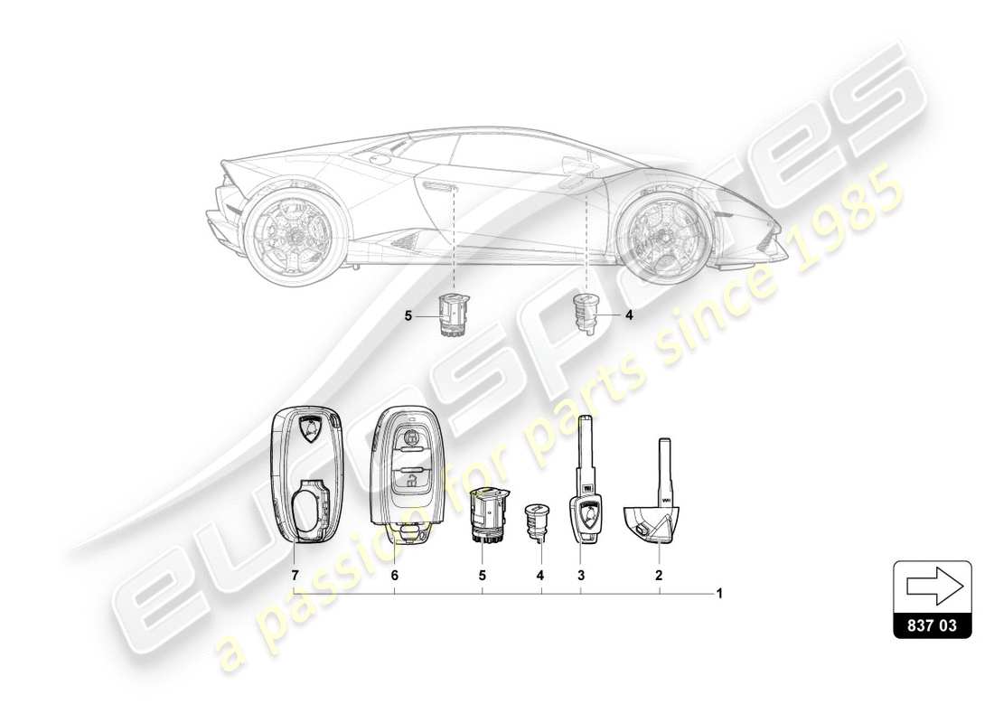 Lamborghini LP610-4 SPYDER (2019) CERRADURA CON LLAVES Diagrama de piezas