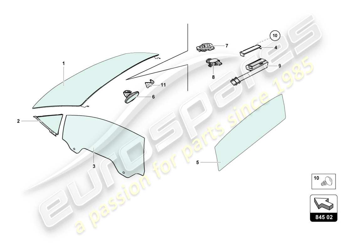 Lamborghini LP610-4 SPYDER (2019) VIDRIOS DE VENTANAS Diagrama de piezas