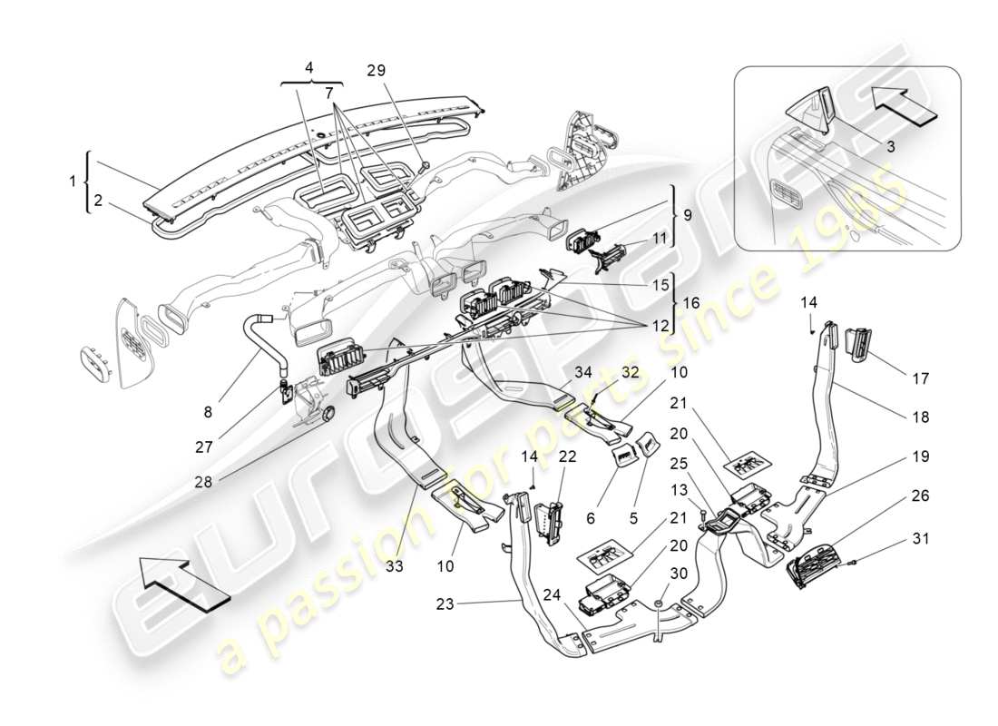 Maserati QTP 3.0 TDS V6 275HP (2015) unidad de aire acondicionado: difusión Diagrama de piezas