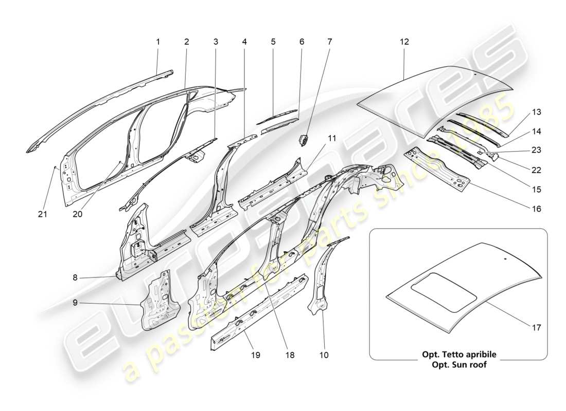 Maserati QTP 3.0 TDS V6 275HP (2015) CARROCERÍA Y PANELES EXTERIORES CENTRALES Diagrama de piezas