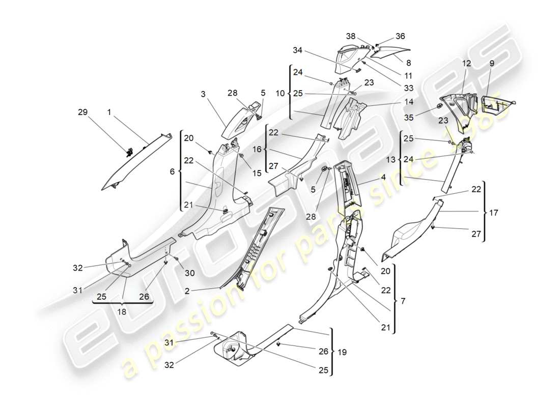 Maserati QTP 3.0 TDS V6 275HP (2015) PANELES DE ADORNO DEL PILAR DEL HABITÁCULO B Y PANELES LATERALES Diagrama de piezas