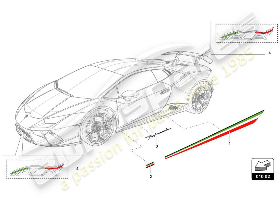 Lamborghini Performante Coupe (2019) DECORATIVE ADHESIVE STRIPS Diagrama de piezas