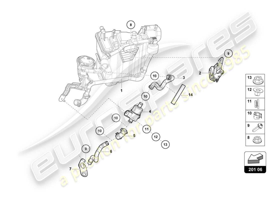 Lamborghini Performante Coupe (2019) CONTENEDOR DE CARBÓN ACTIVADO Diagrama de piezas