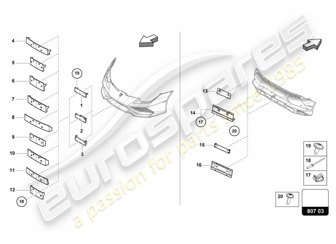 Lamborghini Performante Coupe (2019) PORTA MATRÍCULA Diagrama de piezas