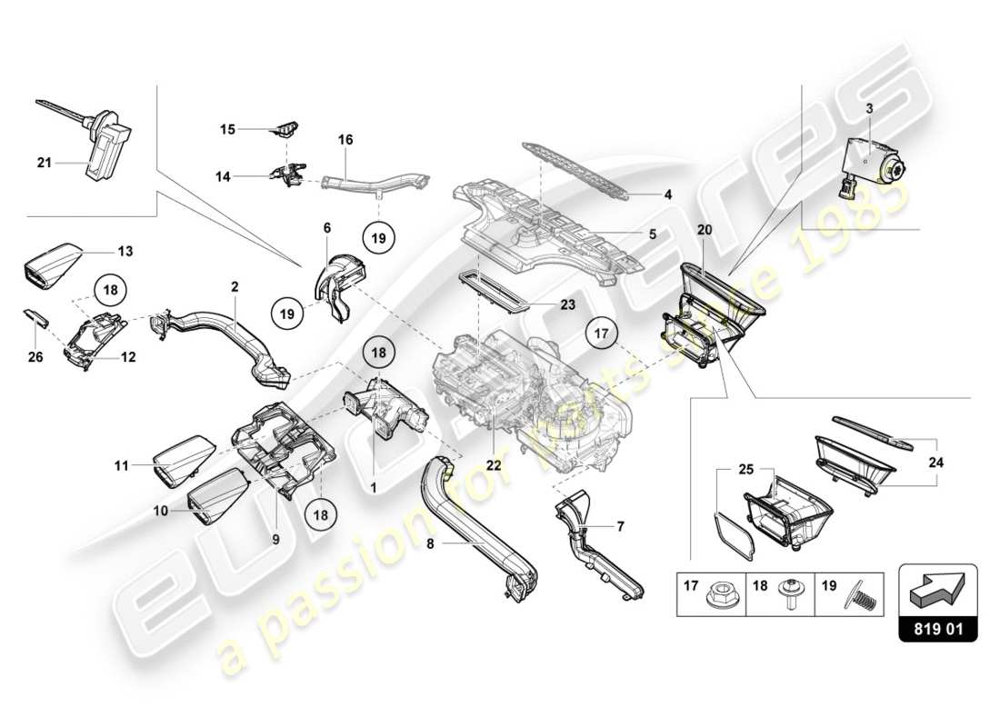 Lamborghini Performante Coupe (2019) SALIDA DE AIRE Diagrama de piezas