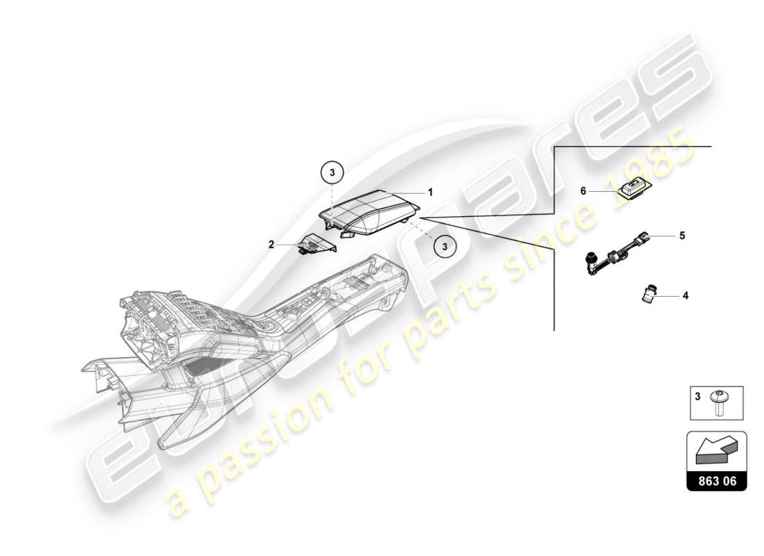 Lamborghini Performante Coupe (2019) COMPARTIMENTO DE ALMACENAJE Diagrama de piezas