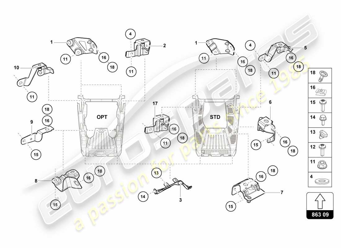 Lamborghini Performante Coupe (2019) FIJACIÓN DE PIEZAS PARA MOTOR Diagrama de piezas