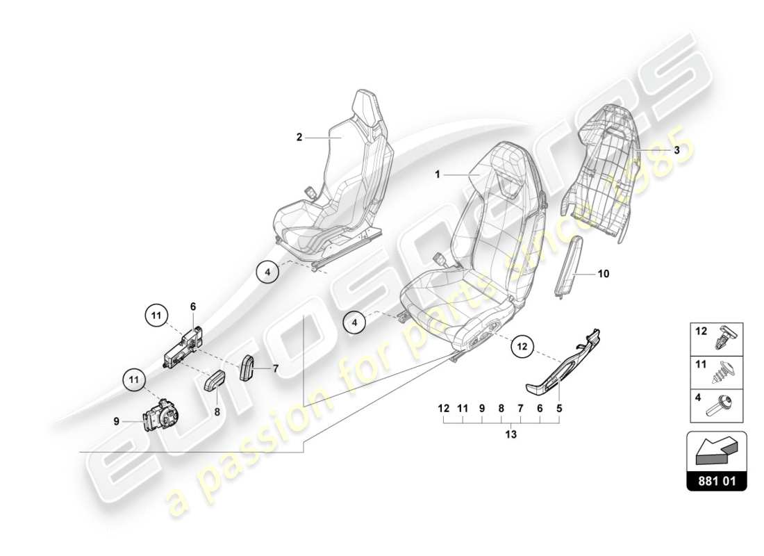 Lamborghini Performante Coupe (2019) ASIENTO Diagrama de piezas