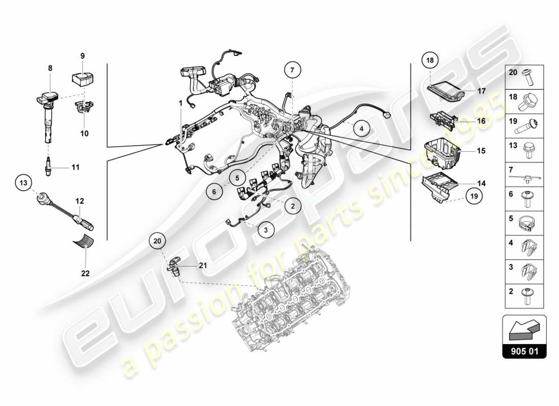 Lamborghini Performante Coupe (2019) Sistema de encendido Diagrama de piezas