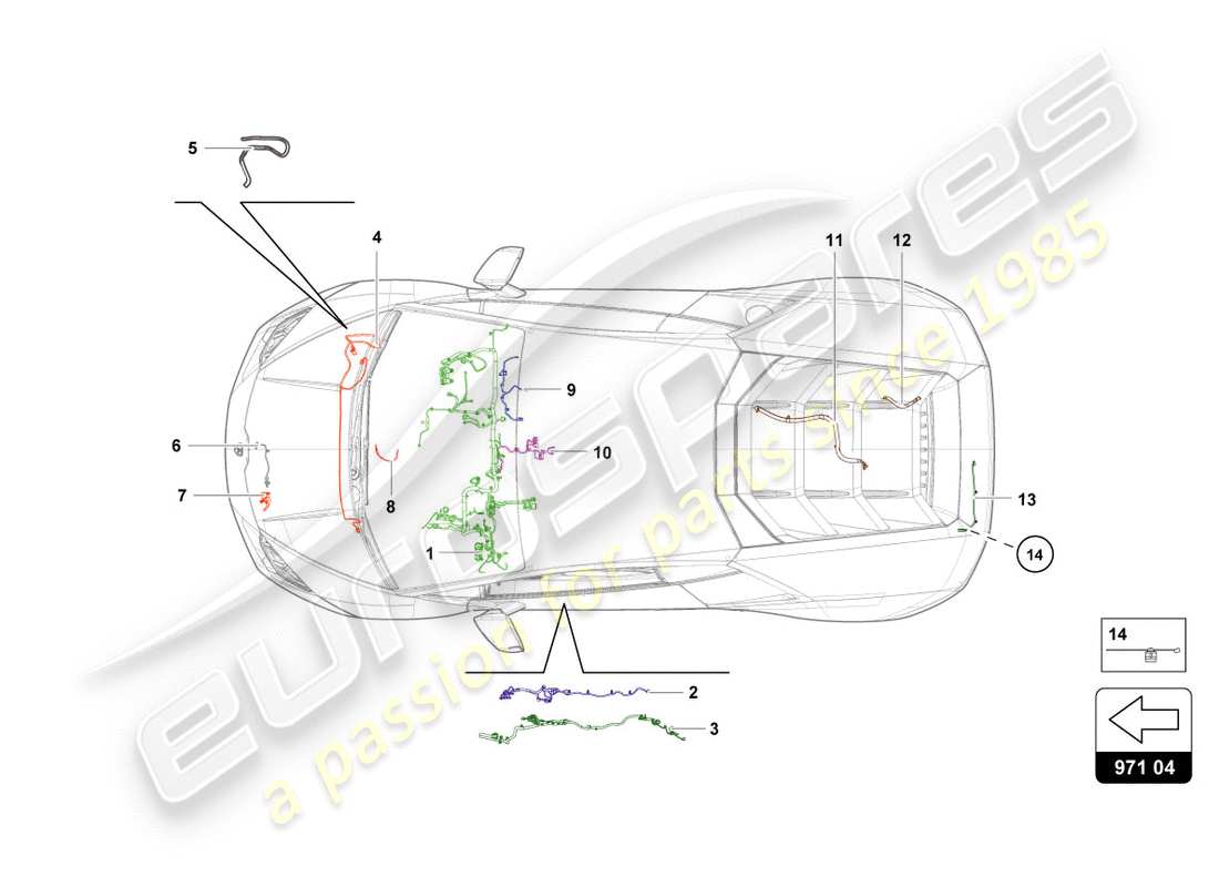 Lamborghini Performante Coupe (2019) ALAMBRADO Diagrama de piezas