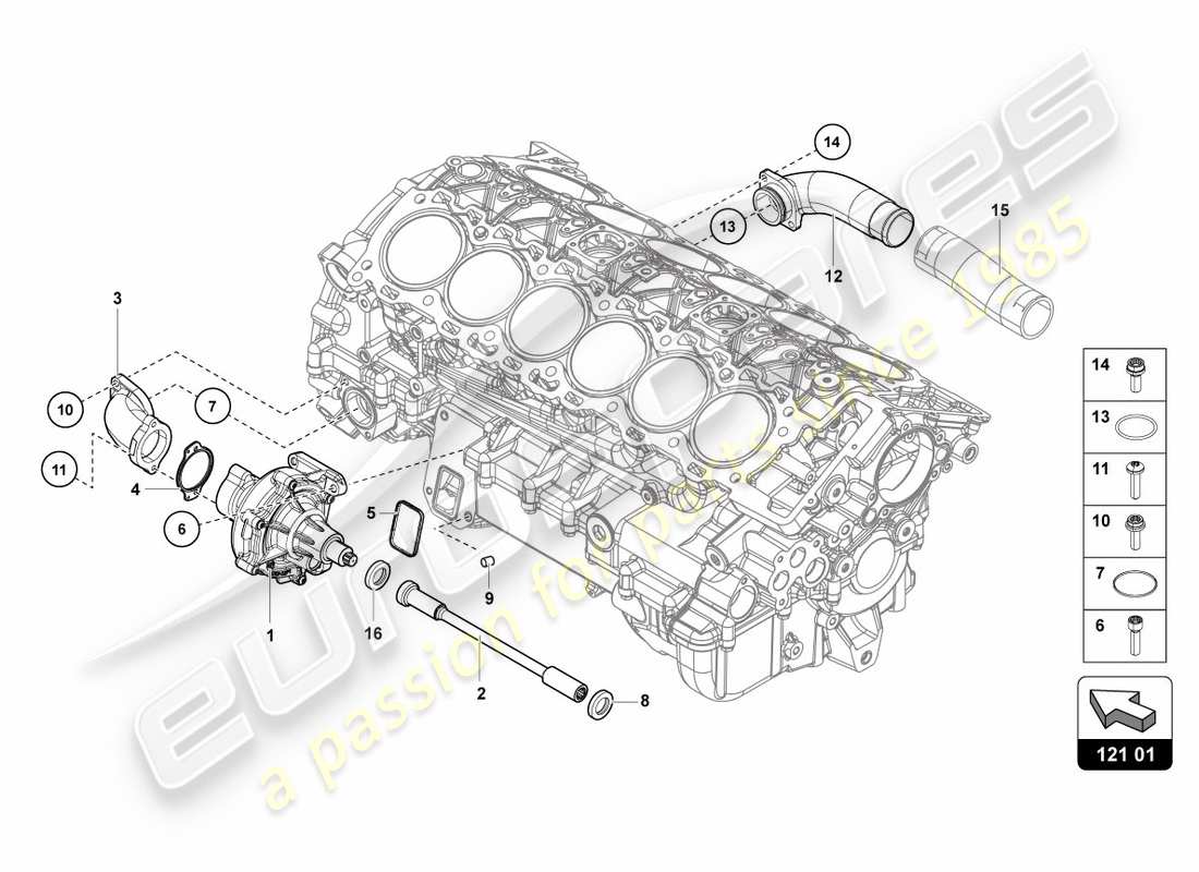 Lamborghini Centenario Coupé (2017) BOMBA DE REFRIGERANTE Diagrama de piezas