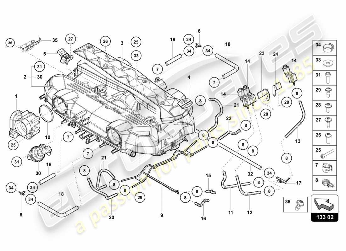 Lamborghini Centenario Coupé (2017) COLECTOR DE ADMISIÓN Diagrama de piezas