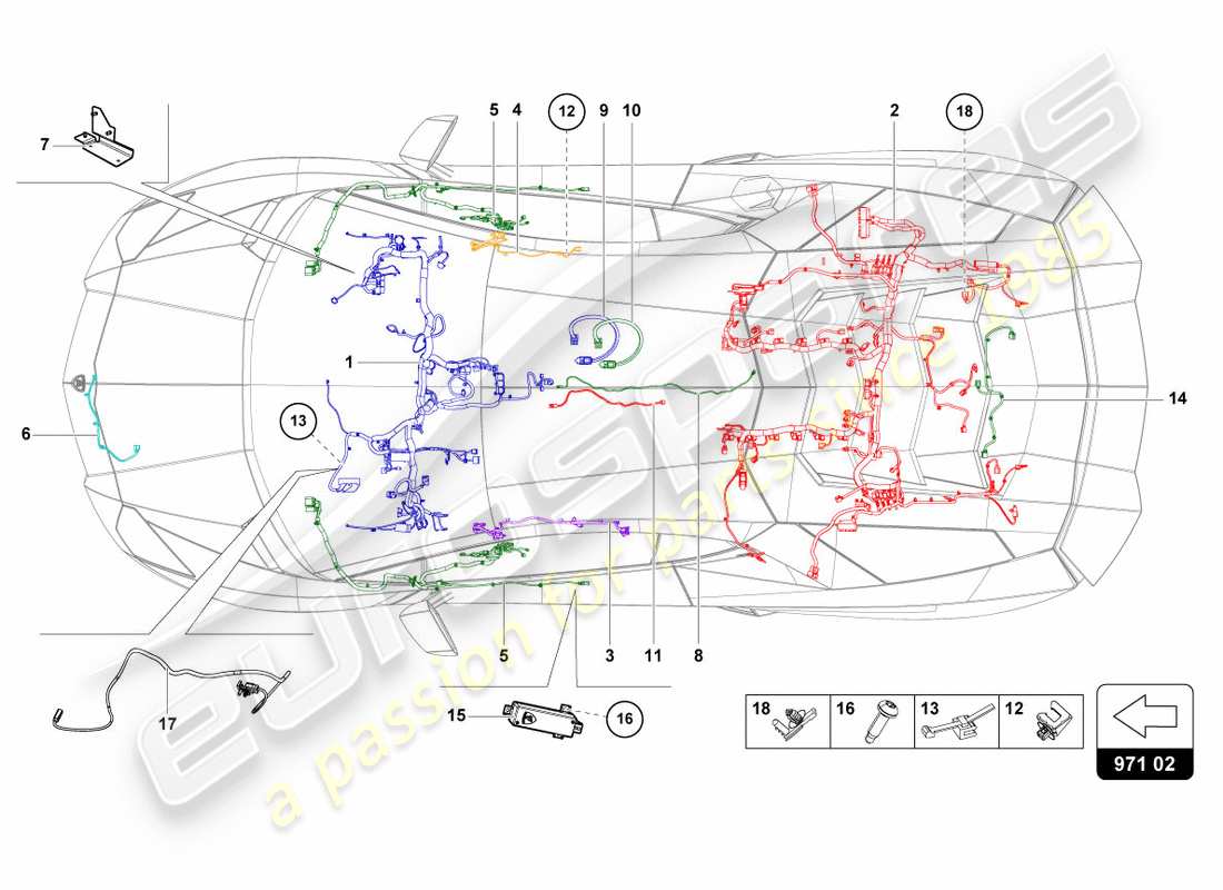 Lamborghini Centenario Coupé (2017) TELARES DE CABLEADO Diagrama de piezas
