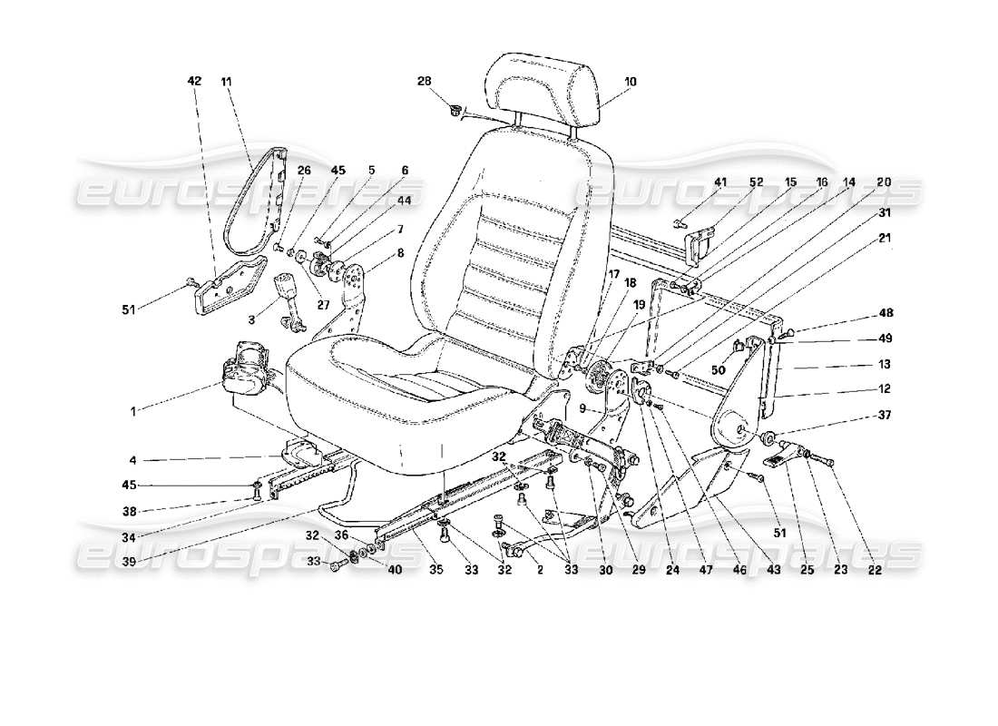 Ferrari 512 M Asientos y cinturones de seguridad -Válido para EE.UU.- Diagrama de piezas