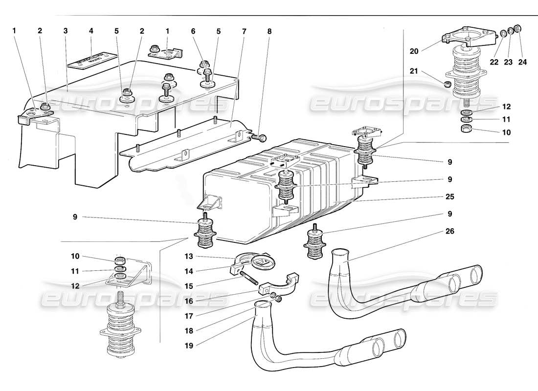 Lamborghini Diablo VT (1994) Sistema de escape Diagrama de piezas