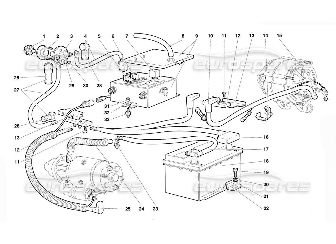 Lamborghini Diablo VT (1994) Sistema eléctrico Diagrama de piezas