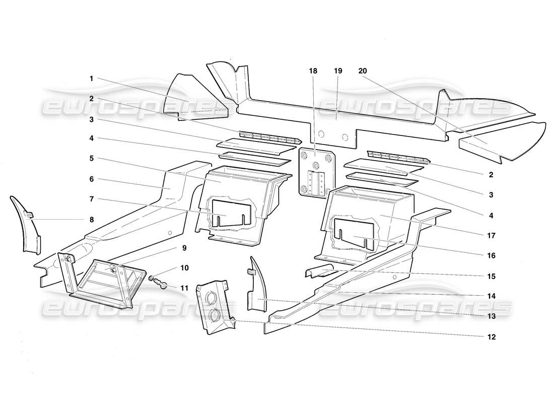 Lamborghini Diablo VT (1994) Revestimiento del compartimiento de pasajeros Diagrama de piezas