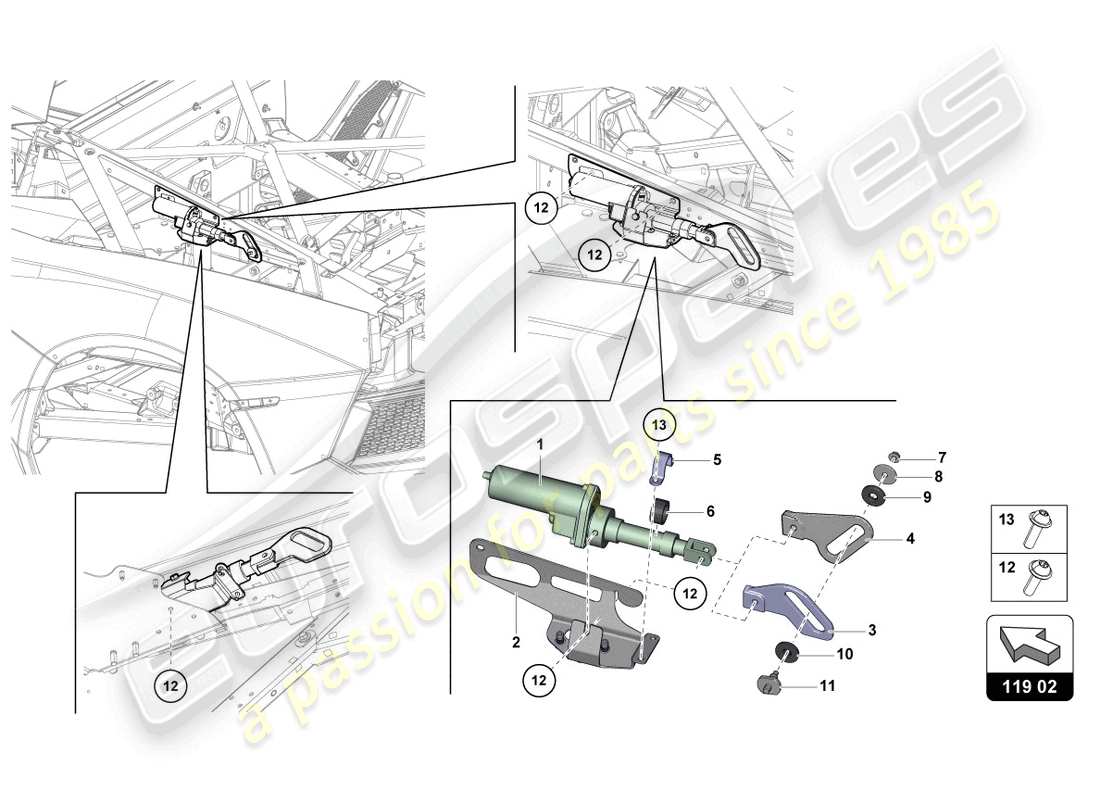 Lamborghini LP700-4 Coupé (2014) MOTOR PARA DEFLECTOR DE VIENTO Diagrama de piezas