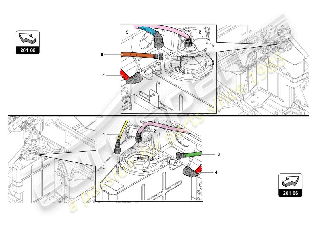 Lamborghini LP700-4 Coupé (2014) Sistema de suministro de combustible Diagrama de piezas