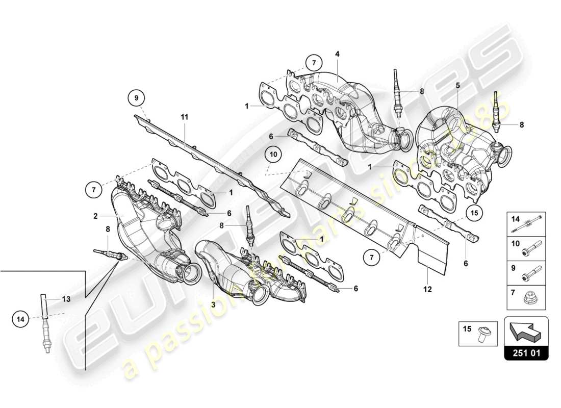 Lamborghini LP700-4 Coupé (2014) Sistema de escape Diagrama de piezas