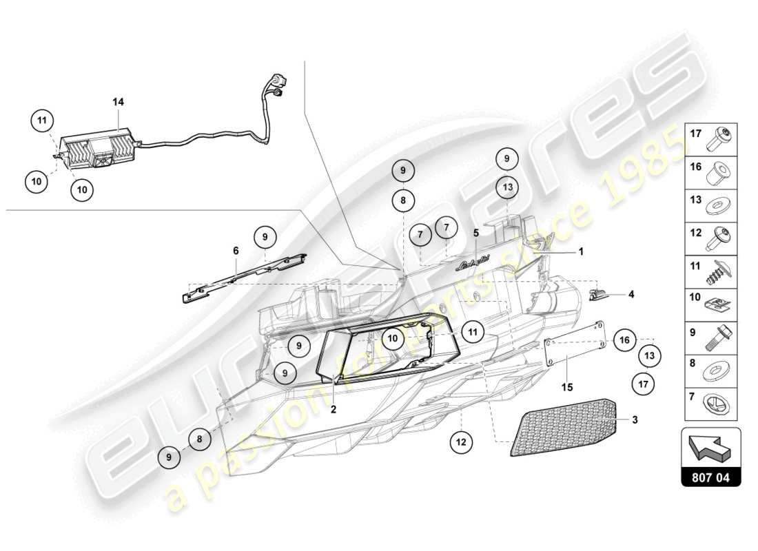 Lamborghini LP700-4 Coupé (2014) PARACHOQUES, COMPLETO Diagrama de piezas