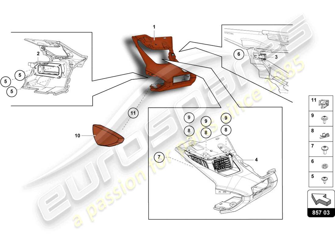 Lamborghini LP700-4 Coupé (2014) TABLERO DE INSTRUMENTOS Diagrama de piezas