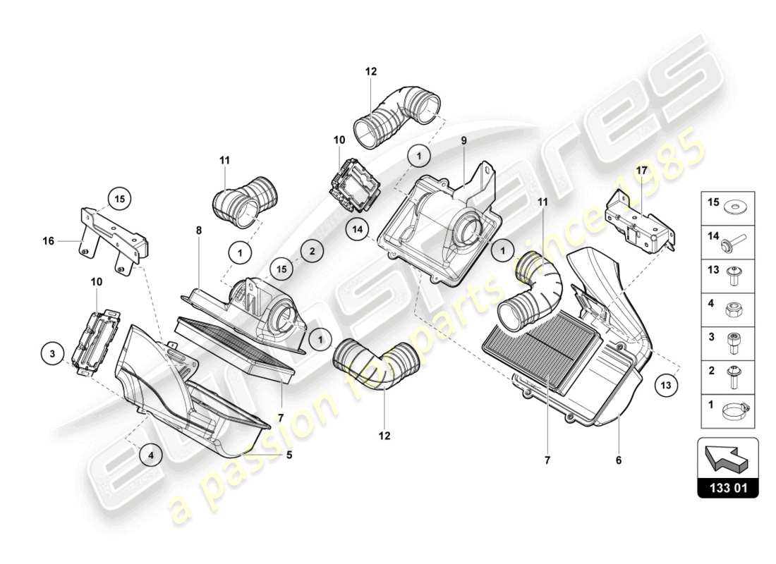 Lamborghini LP700-4 ROADSTER (2016) Filtro de aire Diagrama de piezas
