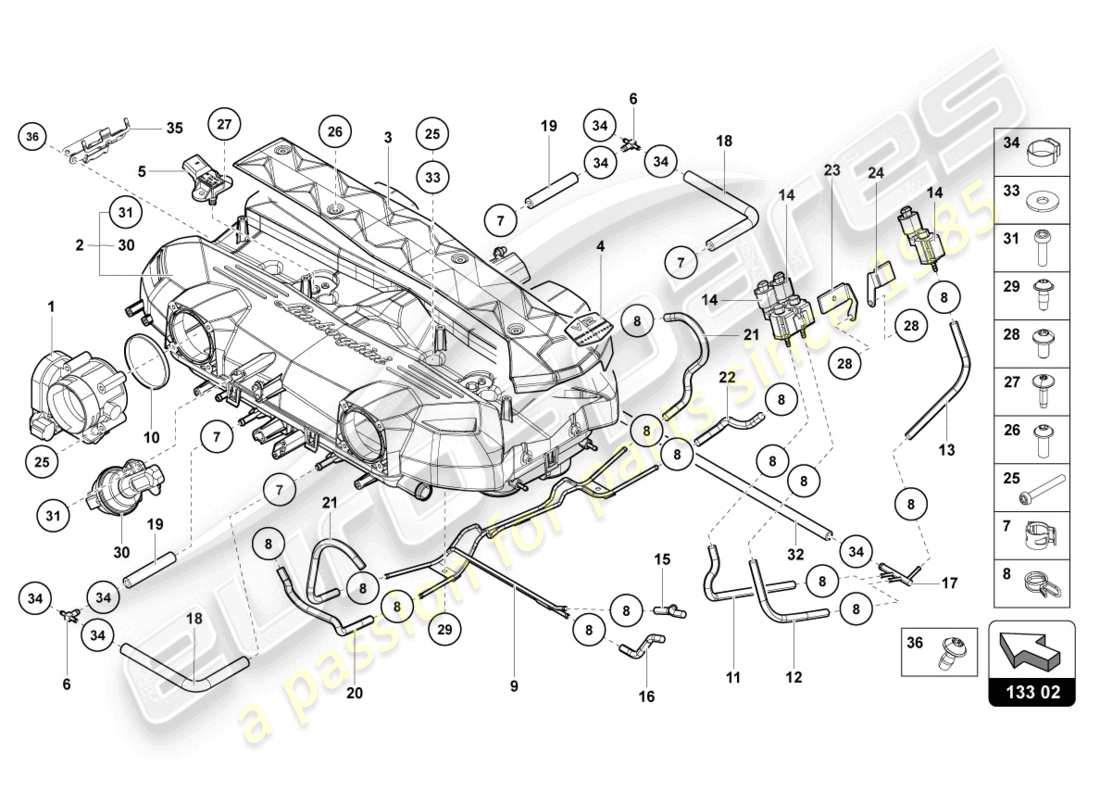 Lamborghini LP700-4 ROADSTER (2016) COLECTOR DE ADMISIÓN Diagrama de piezas