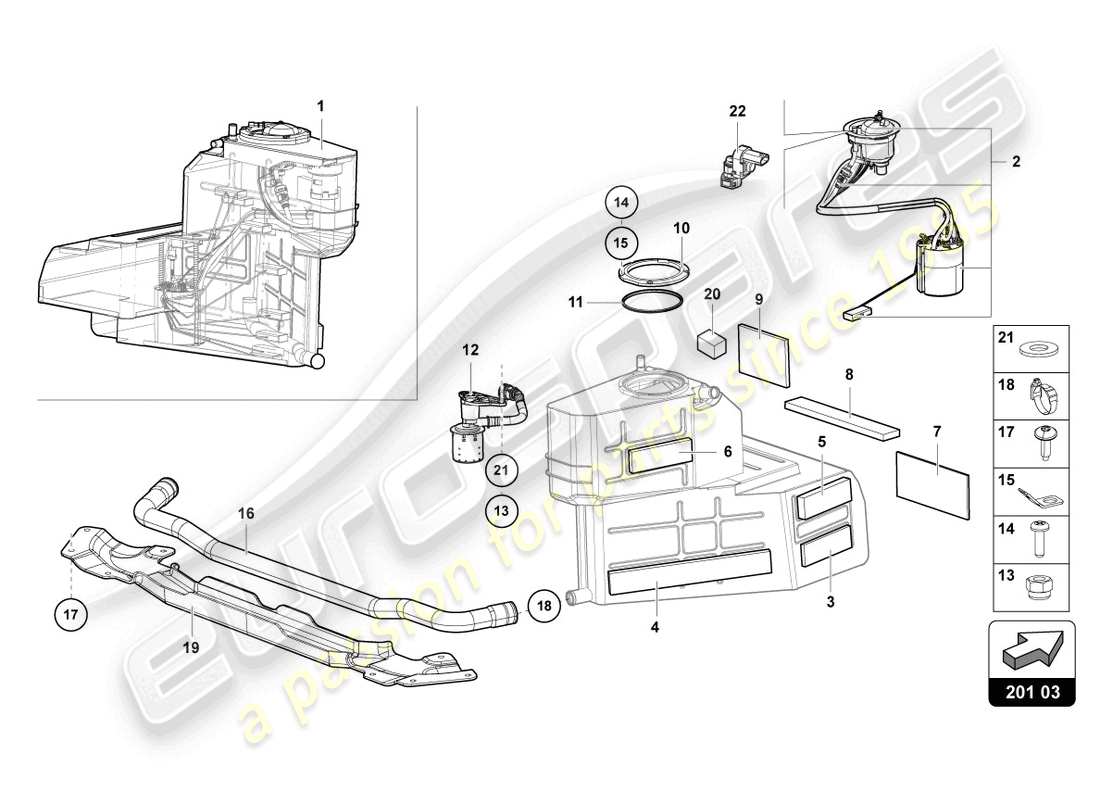 Lamborghini LP700-4 ROADSTER (2016) TANQUE DE COMBUSTIBLE DERECHO Diagrama de piezas