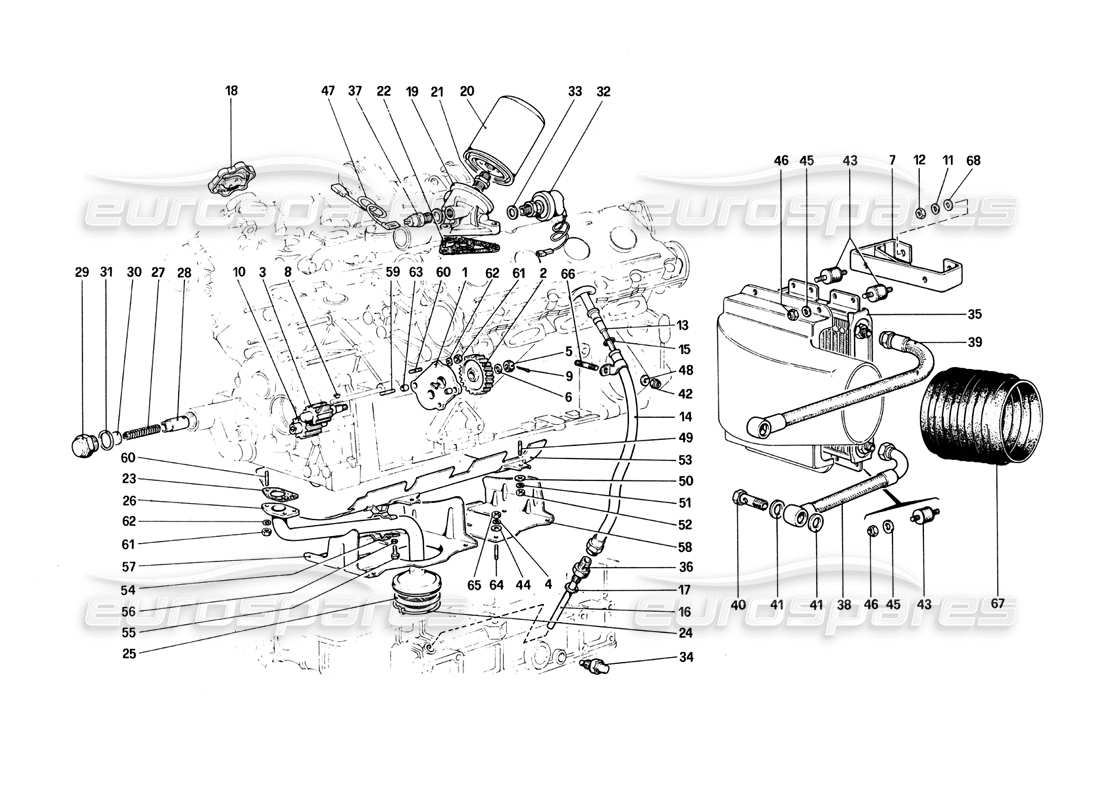 Ferrari 308 Quattrovalvole (1985) Sistema de lubricación Diagrama de piezas