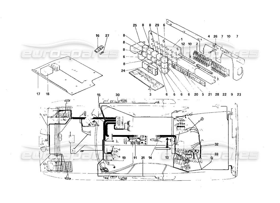 Ferrari 308 Quattrovalvole (1985) Electrical System - Cables, Fuses and Relays Diagrama de piezas