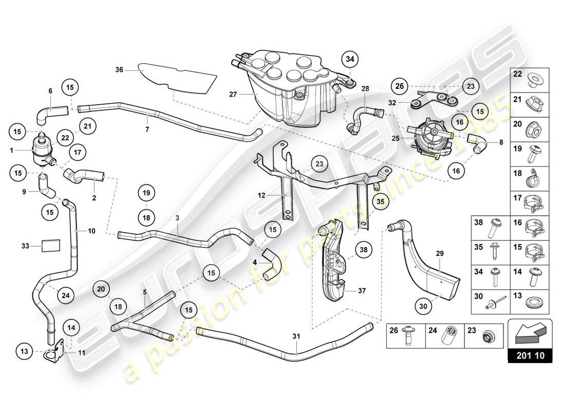 Lamborghini LP740-4 S ROADSTER (2018) SISTEMA DE FILTRO DE CARBÓN ACTIVADO Diagrama de piezas