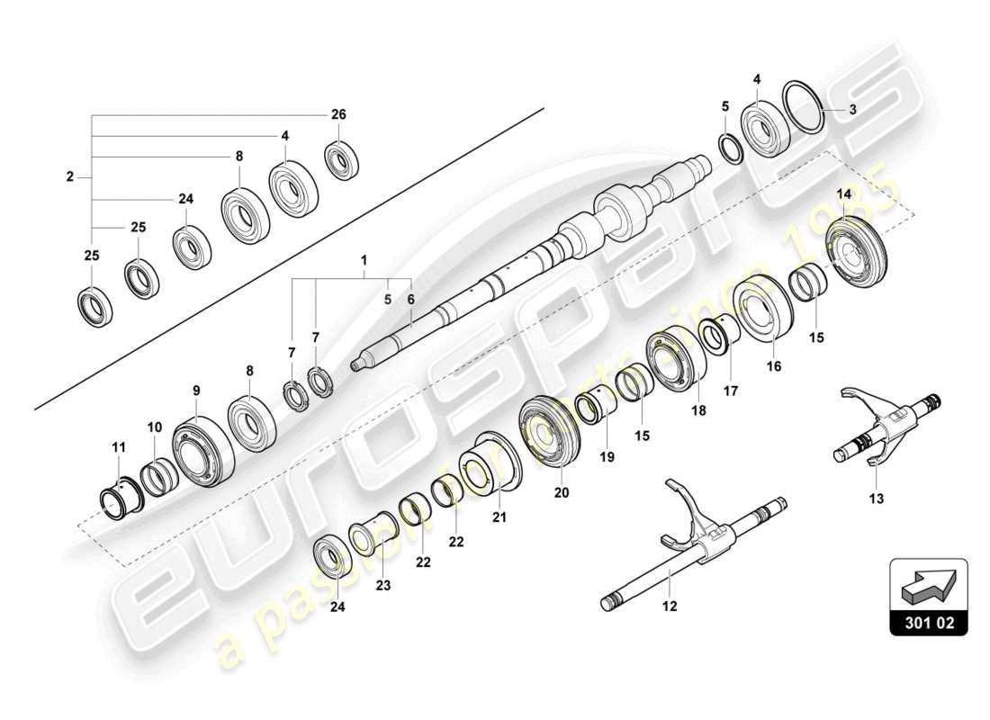Lamborghini LP740-4 S ROADSTER (2018) EJE DE LA CAJA DE ENGRANAJES DE REDUCCIÓN Diagrama de piezas