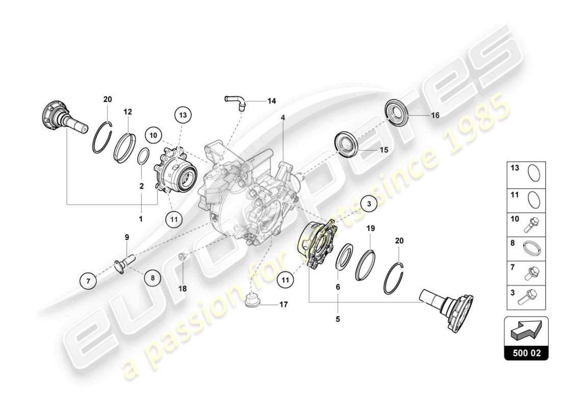 Lamborghini LP740-4 S ROADSTER (2018) CARCASA PARA DIFERENCIAL TRASERO Diagrama de piezas