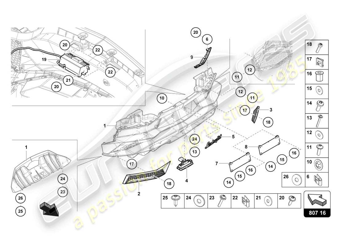 Lamborghini LP740-4 S ROADSTER (2018) PARACHOQUES TRASERO COMPLETO Diagrama de piezas