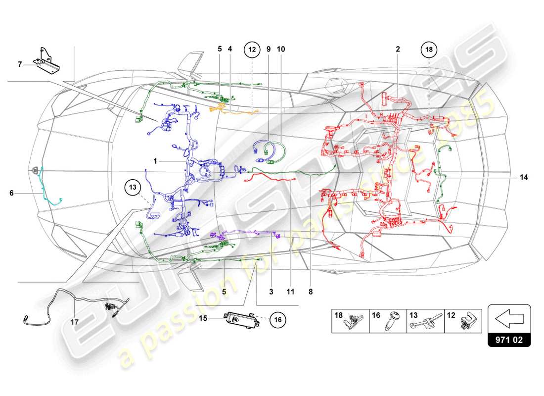Lamborghini LP740-4 S ROADSTER (2018) TELARES DE CABLEADO Diagrama de piezas