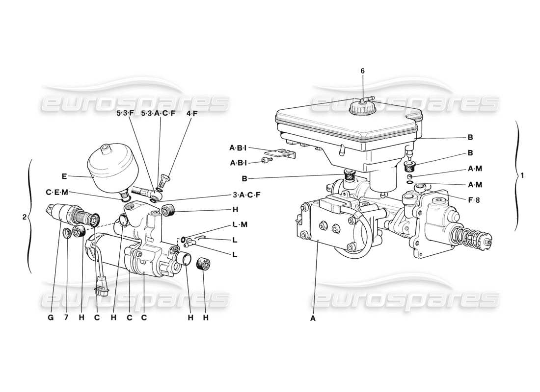 Ferrari 328 (1988) Sistema Hidráulico Antideslizante Diagrama de piezas
