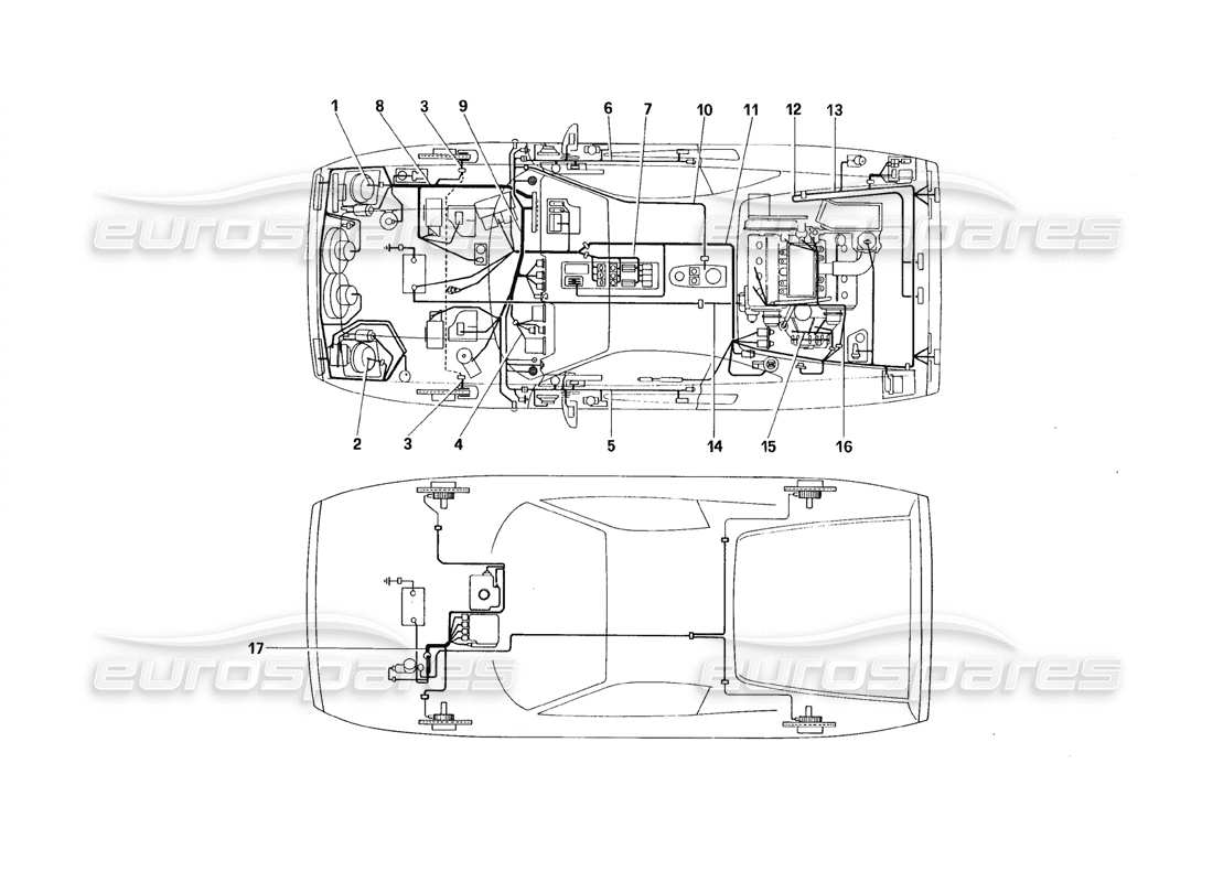 Ferrari 328 (1988) Sistema Eléctrico - Cables Diagrama de piezas