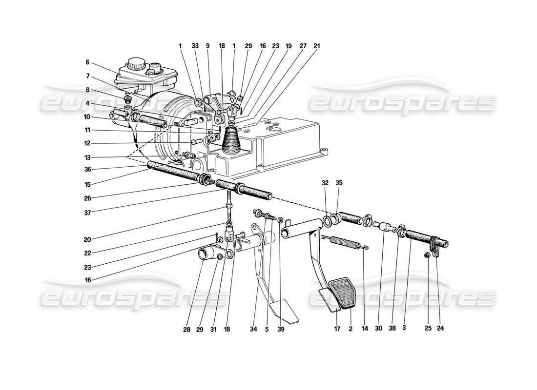 Ferrari Mondial 3.2 QV (1987) Diagrama de piezas del sistema hidráulico de frenos (para automóviles sin sistema antideslizante)