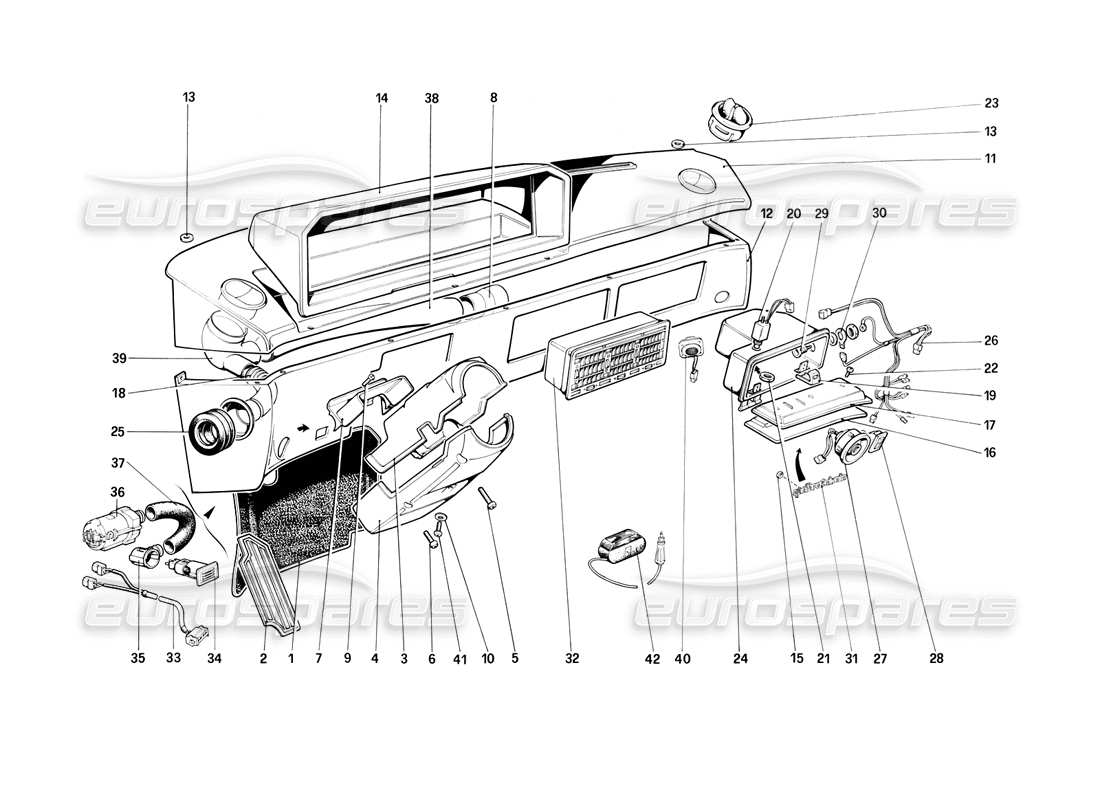 Ferrari Mondial 3.2 QV (1987) Panel de instrumentos Diagrama de piezas