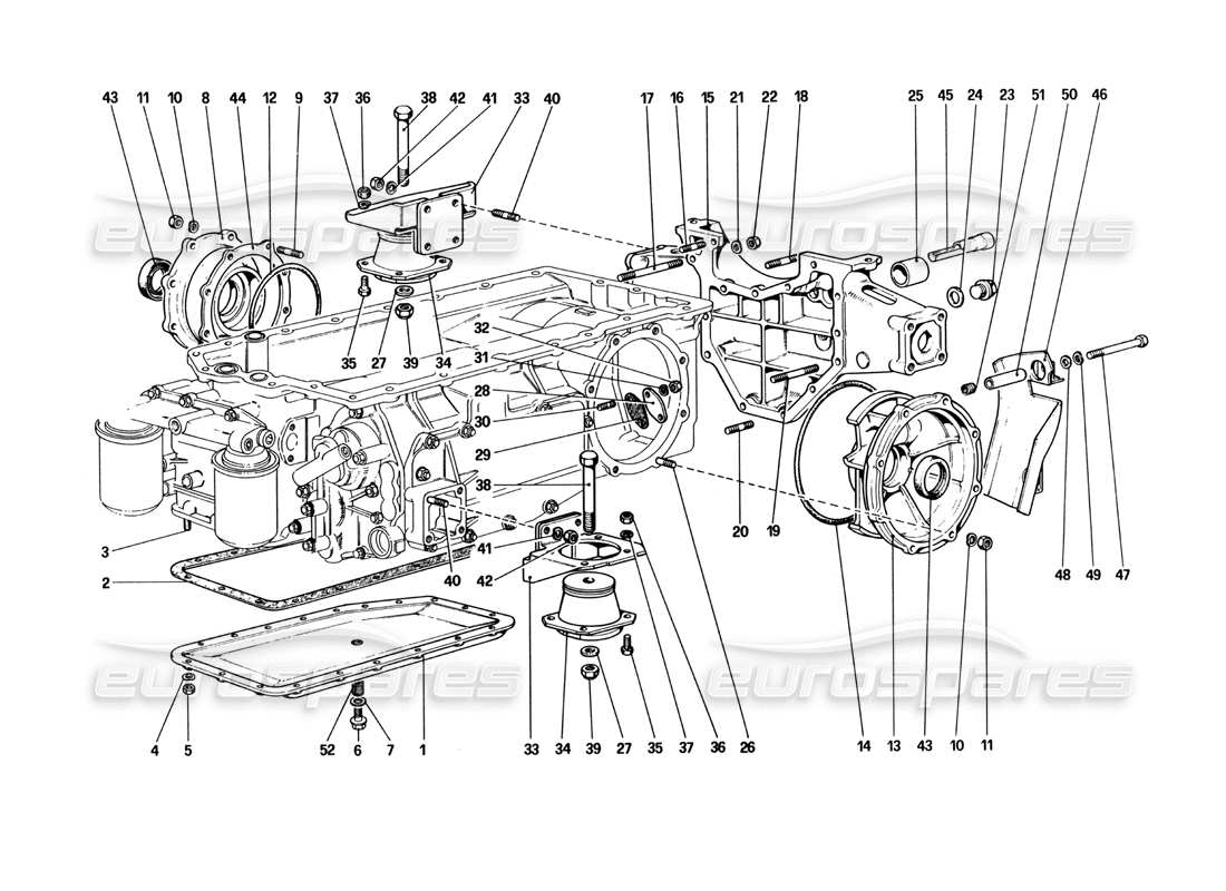 Ferrari 512 BBi Caja de Cambios - Fijaciones y Tapas Diagrama de piezas