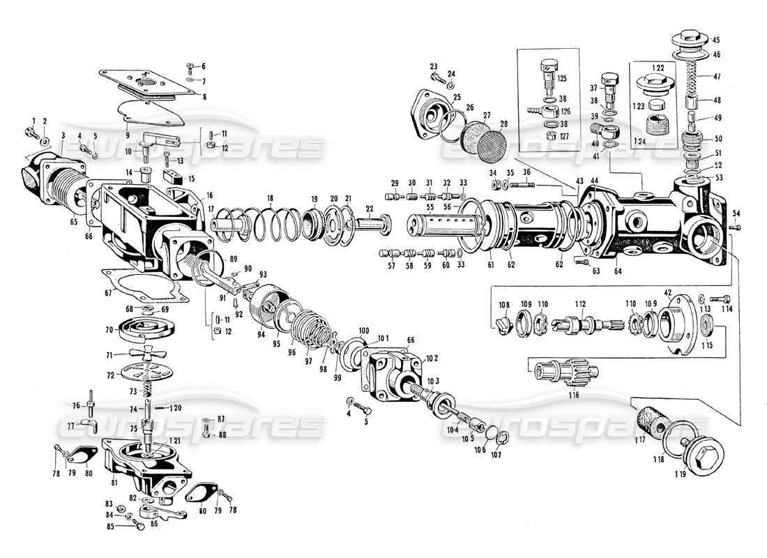 un diagrama de piezas del catálogo de piezas maserati mistral 3.7
