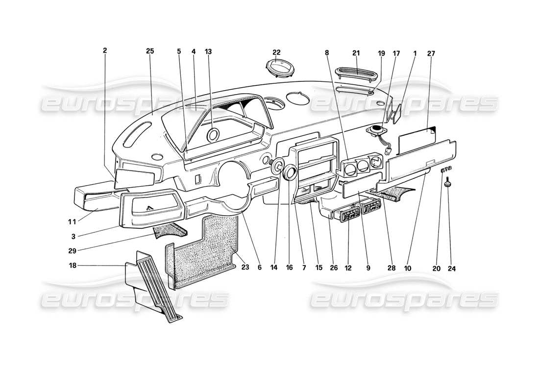 un diagrama de piezas del catálogo de piezas Ferrari 328 (1988)