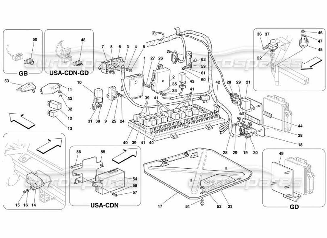 un diagrama de piezas del catálogo de piezas de Ferrari 550 Barchetta