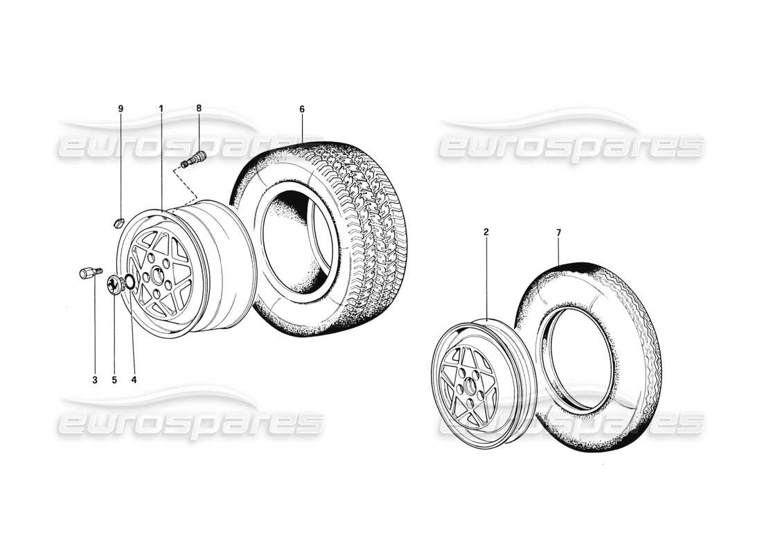 un diagrama de piezas del catálogo de piezas Ferrari 328 (1988)