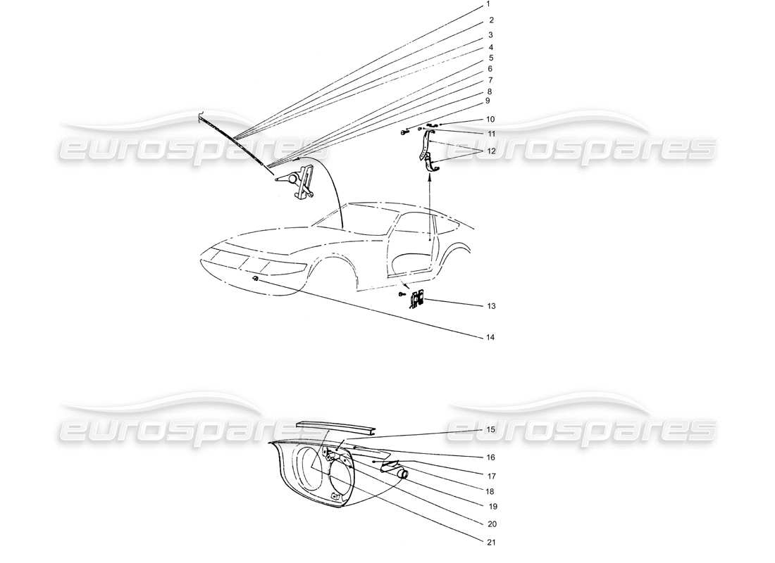 un diagrama de piezas del catálogo de piezas de Ferrari 365 GTB4 Daytona (Coachwork)