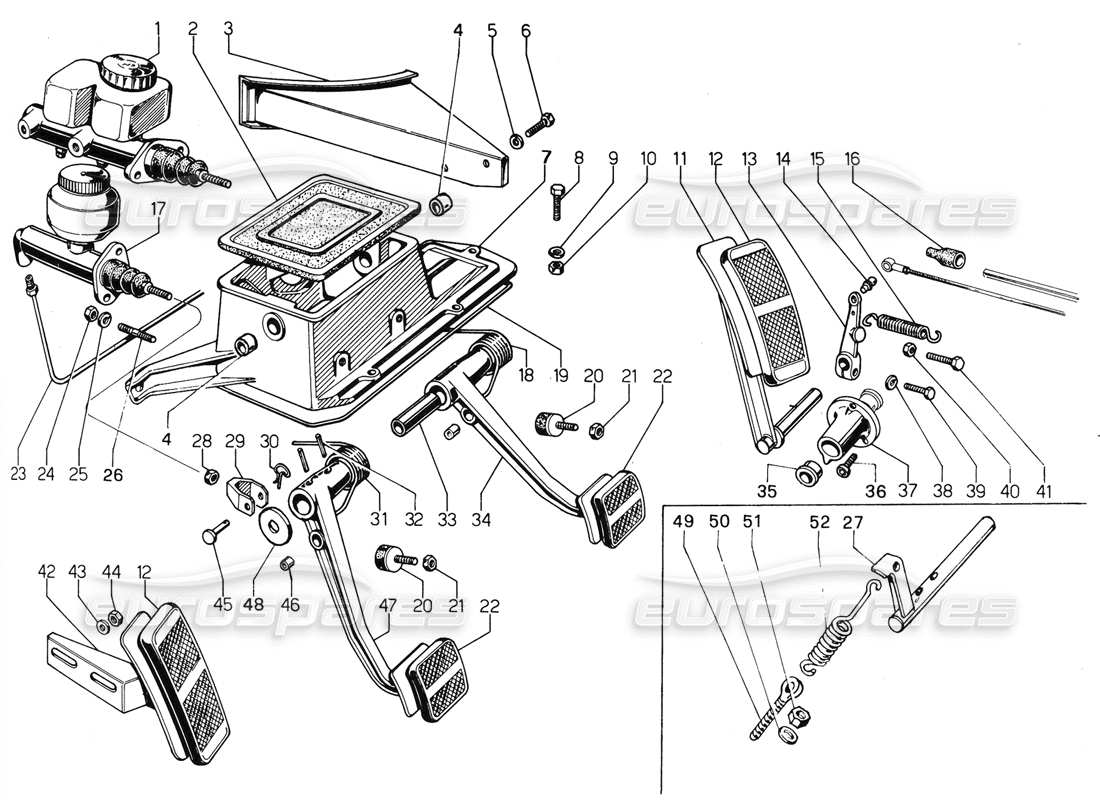 un diagrama de piezas del catálogo de piezas Lamborghini Urraco P300