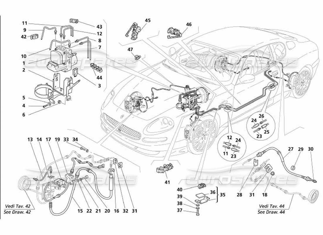 maserati 4200 gransport (2005) sistema de frenos -no para gd- diagrama de piezas