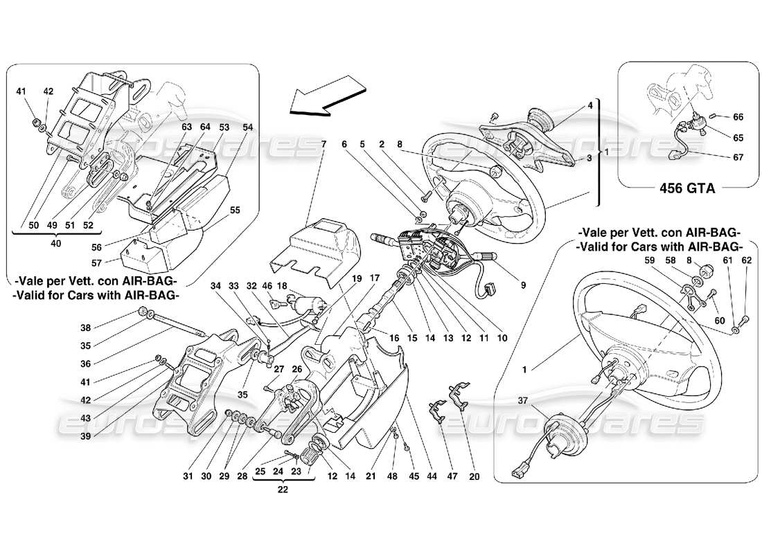 ferrari 456 gt/gta columna de dirección diagrama de piezas